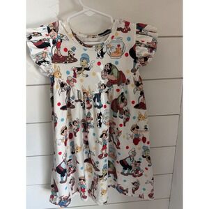 Disney Pinocchio Character Flutter Sleeve Dress Girls 3-4T White Polka Dot Knit